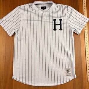 Huf black and white pinstripe sports baseball jersey Size M